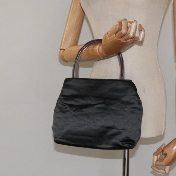 PRADA Hand Bag Satin Plastic Green Auth - Picture 1 of 16